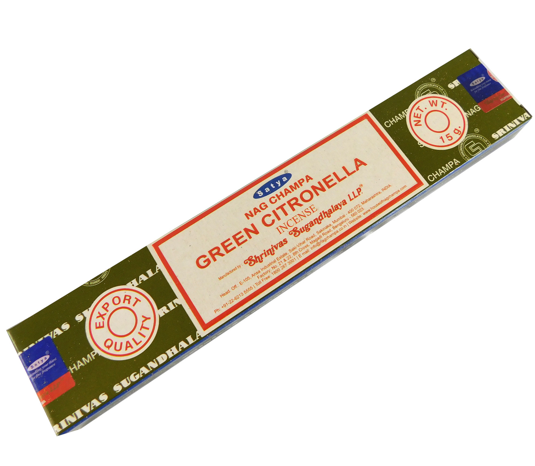 Bild von Räucherstäbchen Green Citronella von Satya 15g Packung. Ca. 15 Incence Sticks