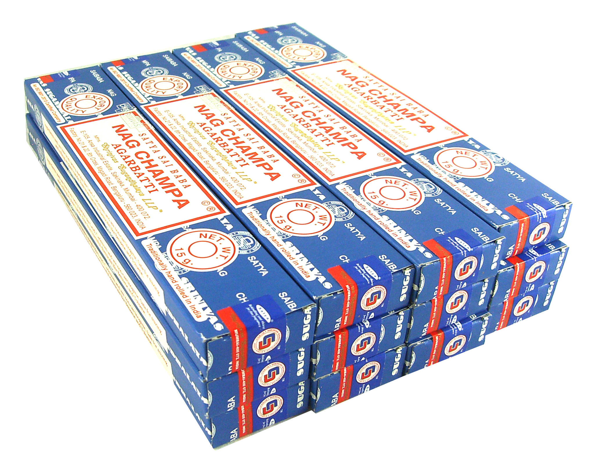 Nag Champa Sai Baba Agarbatti Räucherstäbchen blau Räucherwerk 12 Packs a 15g