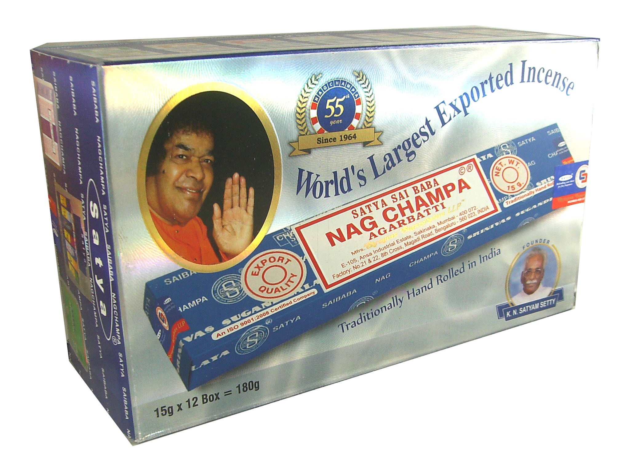 Nag Champa Sai Baba Agarbatti Räucherstäbchen blau Räucherwerk 12 Packs a 15g, Bild 2